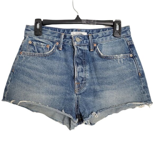 GRLFRND Revolve Cindy High Rise Button Fly Distressed Raw Hem Denim Jean Shorts - Picture 3 of 14